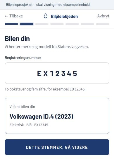 Biloppslaget finner Volkswagen ID.4 fra et eksempel på registreringsnummer.